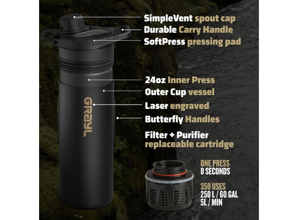 GeoPress® Ti Fil& P Bottle Plus Cook Lid 710ml Black Edition 